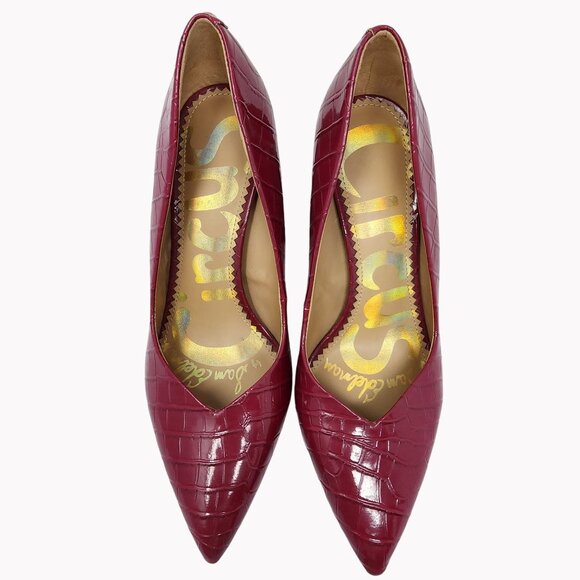 Circus By Sam Edelman sz 7 Marlee Burgundy Croc-Embossed Pointed Toe Pumps - Picture 3 of 11